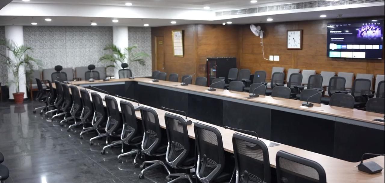 Side view of professional meeting room setup